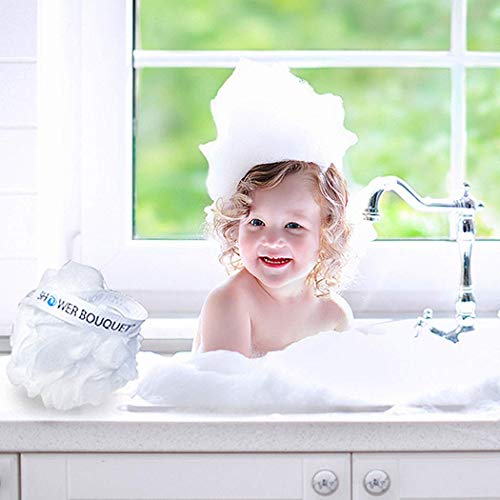 SHOWER BOUQUET Loofah Soft-White-Cloud Bath-Sponge XL-75g-Set 4 Pack, Extra Large Mesh Pouf for Men and Women - Exfoliate with Big Gentle Cleanse Scrubber in Beauty Bathing Accessories - Image 5