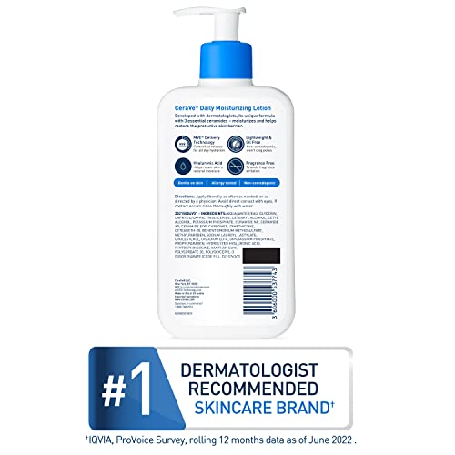 CeraVe Daily Moisturizing Lotion for Dry Skin | Body Lotion & Face Moisturizer with Hyaluronic Acid and Ceramides | Daily Moisturizer | Fragrance Free | Oil-Free | 19 Ounce - Image 5