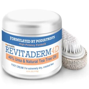 Revitaderm 4D Urea Cream, Deeply Moisturizes for Dry, Cracked Feet, Hands, Elbows and Knees, Ultra Repair Cream and Callus Remover For Feet, Free Pumice Stone Included, 4oz, 1 Pack