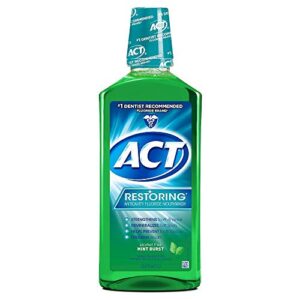 ACT Restoring Zero Alcohol Fluoride Mouthwash 33.8 fl. oz. Strengthens Tooth Enamel, Mint Burst