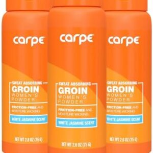 Carpe No-Sweat Groin Powder (for Women) - Designed for Maximum Sweat Absorption - Mess and Friction Free, Stop Chafing - Talc Free Powder Women’s Groin Powder (Pack of 3)