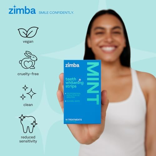 Zimba Teeth Whitening Strips Vegan Whitening Strip Enamel Safe Teeth Whitening Hydrogen Peroxide Teeth Whitener for Coffee, Wine, Tobacco, and Other Stains, 28 Strips (14 Day Treatment), Mint - Image 3
