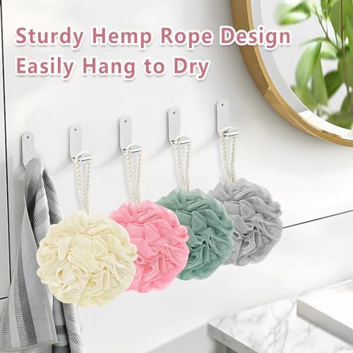 Shower Loofah Bath Sponge, 60G Loofah Exfoliating Body Scrubber, 4 Color Mesh Shower Pouf Balls for Body Wash (Ice Cream) - Image 3