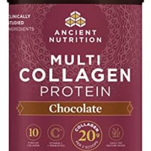 Ancient Nutrition Collagen Powder Protein, Multi Collagen Chocolate Protein Powder, 45 Servings, with Vitamin C, Hydrolyzed Collagen Peptides Supports Skin and Nails, Gut Health, 16.65oz