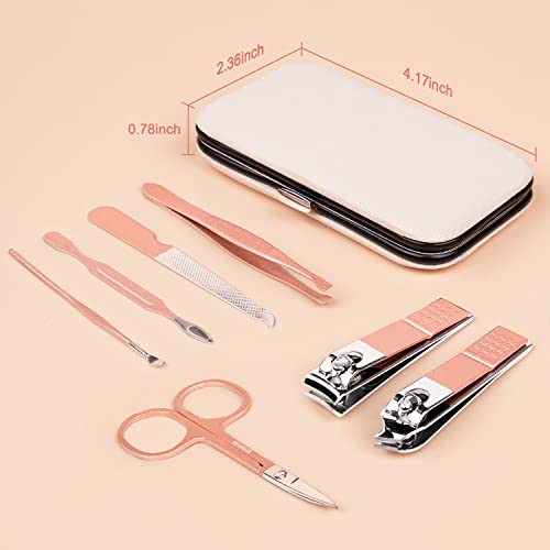 Manicure Pedicure Set Stainless Steel Nail Clippers Personal Nail Clipping Tools Portable Travel Grooming Kit with Snap-shut Case, Rose Gold - Image 5