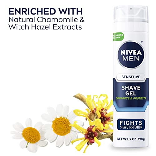 NIVEA MEN Sensitive Shave Gel with Vitamin E, Soothing Chamomile and Witch Hazel Extracts, No Drying Alcohols, 3 Pack of 7 Oz Cans - Image 9