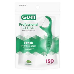 GUM Professional Clean Floss Picks – Extra Strong Shred-Resistant Floss, Easy Grip Handle – Dental Flossers for Adults – Fresh Mint Flavor, 150ct