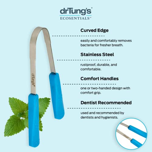 DrTung’s Stainless Tongue Scraper - Tongue Cleaner for Adults, Kids, Helps Freshens Breath, Easy to Use Comfort Grip Handle, Comes with Fabric Travel Pouch - Stainless Steel Tongue Scrapers, (1 Count) - Image 3