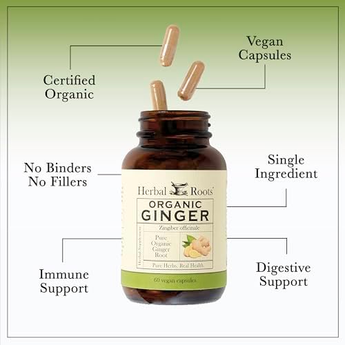 Herbal Roots Ginger Supplement | Organic Ginger Root Capsules | 1,200 mg of Pure Ginger Powder per Serving | 60 Vegan Capsules - Image 3