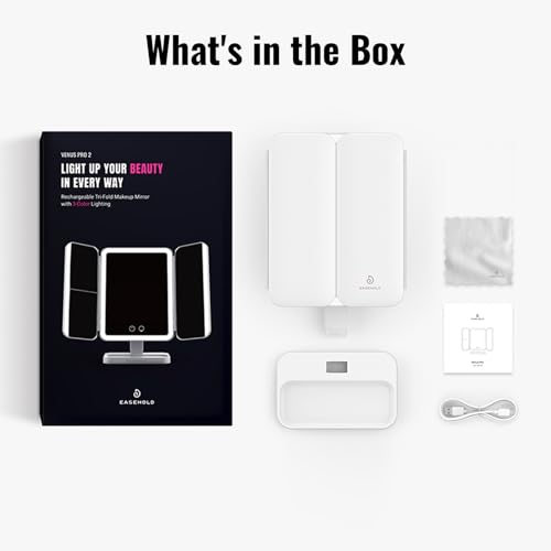 EASEHOLD Makeup Mirror with Lights, Rechargable Lighted Vanity Mirror with 116 LEDs, 1X/2X/3X Magnifying, 3-Color Mirror with LED Lights,5000 mAh Lighted Makeup Mirror, Adjustable Brightness/Angle - Image 9