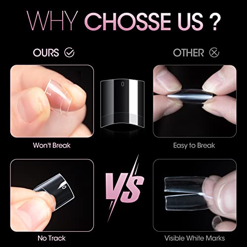 Buqikma 500PCS Short Nail Tips for Acrylic Nails - Clear False Short Artificial Tips for Manicure with Box(Pink Box with Tips) - Image 3