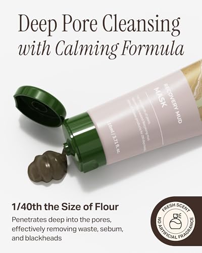 Recovery Mud Clay Face Mask | Hydrating & Moisturizing Deep Pore Cleanser Korean Face Mask w/ 91.8% Nature-Derived Ingredients | Gentle K Beauty Oil Control Wash Off Mud Face Mask (3.72 fl oz) - Image 5