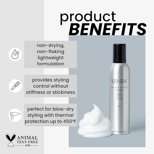 Kenra Volume Mousse Extra 17 | Firm Hold Mousse | Alcohol Free | Non-drying, Non-flaking Lightweight Formula | Tames Frizz & Conditions |Thermal Protection up to 450F| All Hair Types - Image 2
