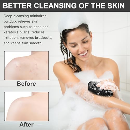 Metene Silicone Exfoliating Body Scrubber with Loop, Body Scrubber for Men and Women, Silicone Loofah for Shower, Soft Silicone Body Scrubber for Shower and Bath Skincare Routine (Black) - Image 4