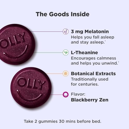 OLLY Sleep Gummy, Occasional Sleep Support, 3 mg Melatonin, L-Theanine, Chamomile, Lemon Balm, Sleep Aid, Blackberry, 50 Count - Image 2