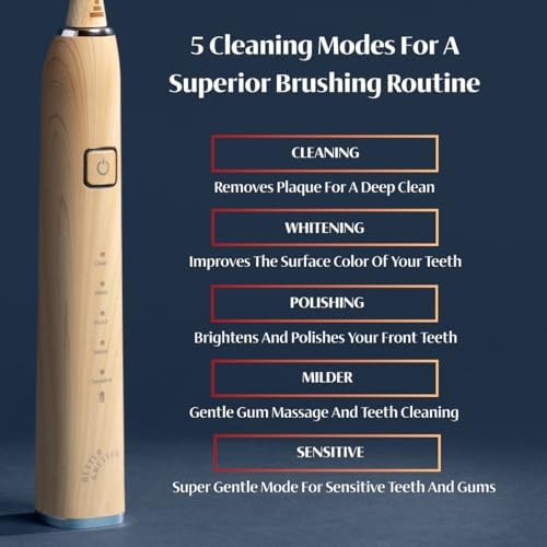 Better & Better Sonic Bamboo Electric Toothbrush for Adults | Rechargeable Electric Bamboo Toothbrush w/Plant-Based Bristles | Soft Bamboo Brush Heads incl. | 5 Cleaning Modes & Long-Lasting Battery - Image 5