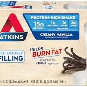 Atkins Creamy Vanilla Protein Shake, 15g Protein, Low Glycemic, 2g Net Carb, 1g Sugar, Keto Friendly, 12 Count