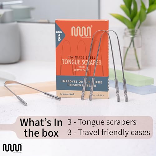 MasterMedi Tongue Scraper for Adults, 100% Stainless Steel Tongue Scrubber for Bad Breath, Easy to Use, Tongue Cleaner for Oral Care & Hygiene (Set of 3 (with Travel Case)) - Image 5