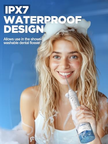 Oralfree Water Dental Flosser Cordless for Teeth Cleaning - 4 Modes Oral Irrigator 300ML Braces Flossers Cleaner, Rechargeable Portable IPX7 Waterproof Powerful Battery for Travel Home - Image 3