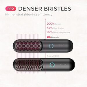 TYMO Cordless Hair Straightener Brush – Porta PRO Portable Straightening Brush for Travel, Mini Ionic Hot Comb Straightener for Women, Lightweight on-The-go, Cordless & Fast Charger Dual Power, Black