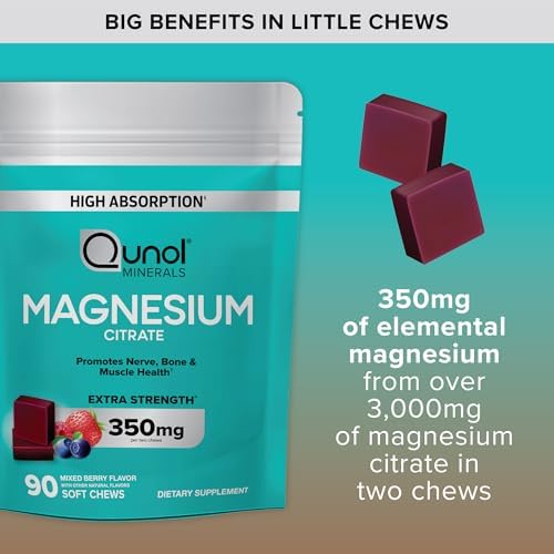 Qunol Magnesium Citrate Soft Chews, 350mg Extra Strength Magnesium Supplement, High Absorption to Support Nerve, Bone and Muscle Health, 90 Count - Image 6