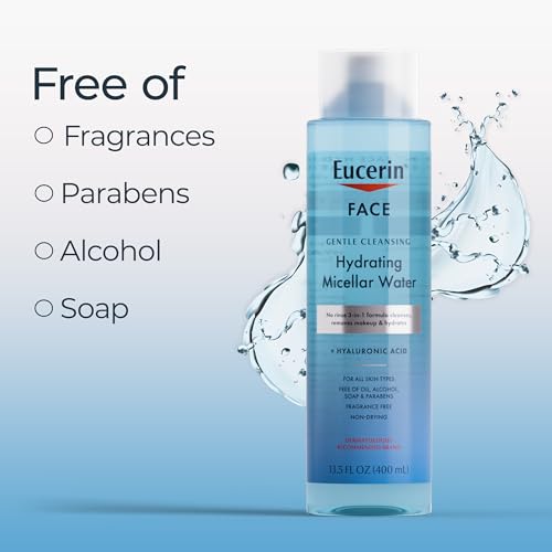 Eucerin Face Gentle Cleansing Hydrating Micellar Water, Face Cleanser and Makeup Remover with Hyaluronic Acid, 13.5 Fl Oz Bottle - Image 5