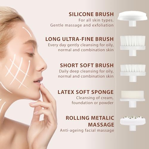 Face Scrubber | Facial Cleansing Brush Exfoliator Skin Care Products Beauty Products Powered Electric Wash Exfoliating Spin Cleanser Cleaning Scrub Including 7 Heads (Opal) - Image 2