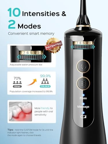 Water Dental Flosser Tooth Pick: COSLUS 10 Levels Smooth Control Portable Rechargeable Oral Irrigator Cordless Waterproof, 300ML Electric Flossing Cleaner Deep Cleaning for Travel Home (Model: WFP14) - Image 3