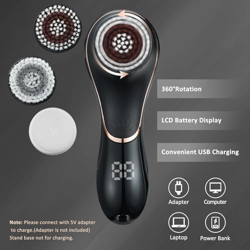 Facial Cleansing Brush Face Scrubber Exfoliator Rechargeable IPX7 Waterproof Electric Spin Cleanser Device for Exfoliating, Massaging and Deep Cleansing Removing Blackhead, Face Massaging - Image 6