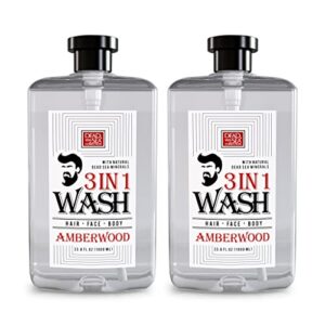 Dead Sea Collection 3 In 1 Body Wash For Men With Pure Amber Wood Oil – All In One Soap For Men – Shampoo, Face Wash, Shower Gel For All Skin Type - Moisturizing Body Wash, 33.8 Fl Oz (2-pack)