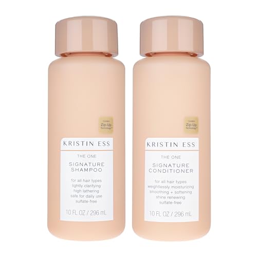 Kristin Ess Signature Salon Sulfate Free Shampoo Conditioner Set for Moisture, Softness + Shine - Anti Frizz - Vegan + Color Safe - Clarify, Hydrate + Repair Oily, Dry, Fine, Curly, Coily + Thick Hair