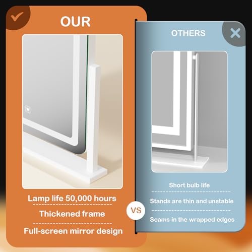 Makeup Vanity Mirror with Lights 15.2" Large LED Lighted Mirror, Hollywood Make Up Mirror with Lighting for Bedroom Tabletop, Smart Touch,Detachable 10X Magnification 360° Rotation, (White) - Image 4