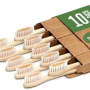 Biodegradable Bamboo Toothbrushes 10 Pack - BPA Free Soft Bristles Toothbrushes, Eco-Friendly, Compostable Natural Wooden Toothbrush