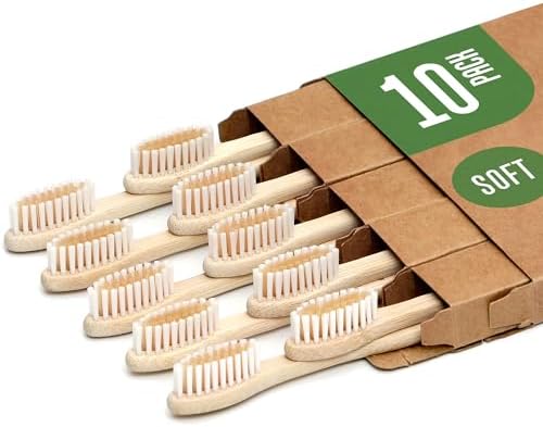 Biodegradable Bamboo Toothbrushes 10 Pack - BPA Free Soft Bristles Toothbrushes, Eco-Friendly, Compostable Natural Wooden Toothbrush