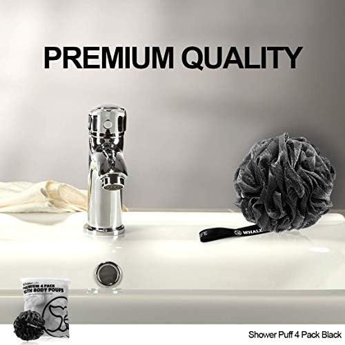 Shower Puff 4 Pack Black Bath Sponge Shower Loofahs Pouf Ball Nature Bamboo Charcoal Mesh Bulk Puffs Large, Shower Essential Skin Care by WhaleLife - Image 6