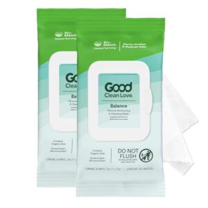 Good Clean Love Rebalance Feminine Wipes, Supports Vaginal Health Naturally & Reduces Odor, Moisturizing & Cleansing Hygiene Product Made with Aloe, pH-Balanced Feminine Wipes, 60 Biodegradable Wipes