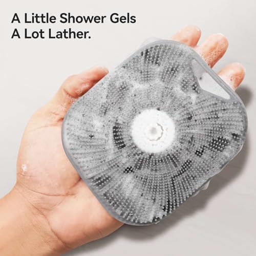 Silicone Body Scrubber for Men, Friendly Shower Body Scrubber for Sensitive Skin, Silicone Loofah Body Scrubber for Showering with Richer Foam Bristles and Anti-Slippery Handle, Gray - Image 4