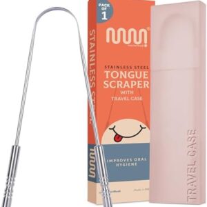 MasterMedi Tongue Scraper with Case Easy to Use Tongue Scraper for Adults, Tongue Cleaner for Oral Care & Hygiene (Single Pack (with Travel Case))