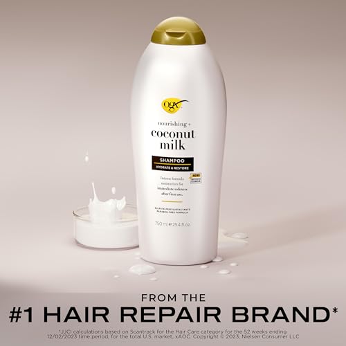 OGX Nourishing + Coconut Milk Shampoo, Hydrating & Restoring Shampoo Moisturizes for Soft Hair After the First Use, Paraben-Free, Sulfate-Free Surfactants, 25.4 fl. oz - Image 3