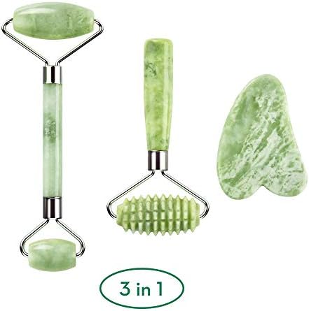 kimkoo Jade Roller and Gua Sha for Face-3 in 1 Kit with Facial Massager Tool,100% Real Natural Jade Stone Anti Aging,Face Beauty Set for Eye Anti-Wrinkle - Image 2