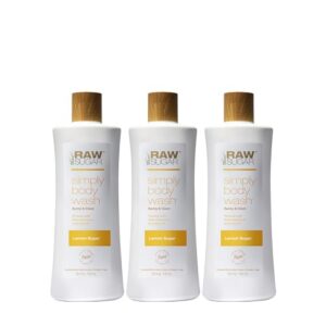 RAW SUGAR Simply Body Wash - Lemon Sugar, Moisturizing & Soothing Bath & Shower Gel, Sulfate-Free, Paraben-Free & Vegan (Pack of 3)