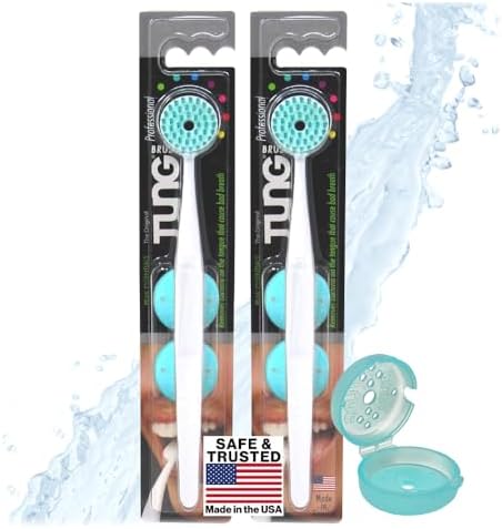 Tung Plastic Tongue Scraper with Protective Caps, Tongue Brush, Tongue Cleaner for Adults, Scrubber, Plastic, Fight Bad Breath and Halitosis | Tongue Scraper Cleaner, Made in America, 2-Pack w/Cap