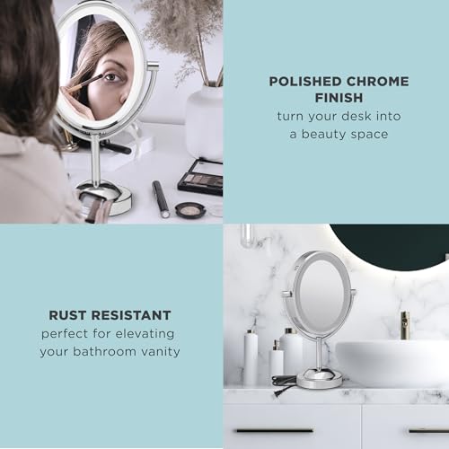 Conair Lighted Makeup Mirror, LED Vanity Mirror, 1X/7X Magnifying Mirror, Double Sided, Corded in Polished Chrome - Image 5