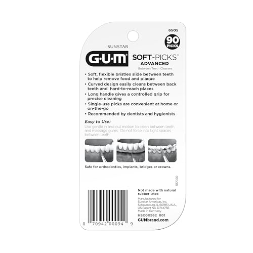 GUM Soft-Picks Advanced, Easy to Use Dental Picks for Teeth Cleaning and Gum Health, Disposable Interdental Brushes with Convenient Carry Case, Dentist Recommended Dental Picks, 90ct (3pk) - Image 5