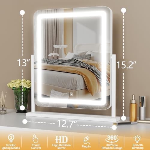 Makeup Vanity Mirror with Lights 15.2" Large LED Lighted Mirror, Hollywood Make Up Mirror with Lighting for Bedroom Tabletop, Smart Touch,Detachable 10X Magnification 360° Rotation, (White) - Image 8