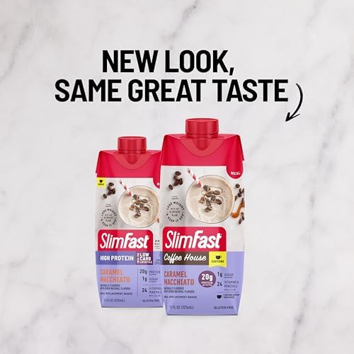 SlimFast Protein Shake with Caffeine, Caramel Macchiato- 20g Protein, Meal Replacement Shakes, High Protein with Low Carb and Low Sugar, 24 Vitamins and Minerals, (Pack of 12) - Image 2