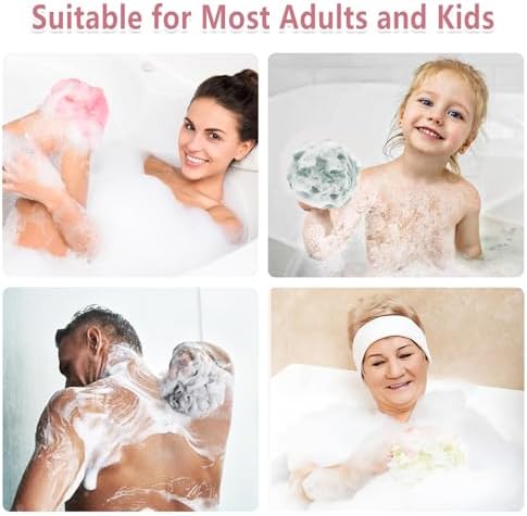 Shower Loofah Bath Sponge, 60G Loofah Exfoliating Body Scrubber, 4 Color Mesh Shower Pouf Balls for Body Wash (Ice Cream) - Image 6