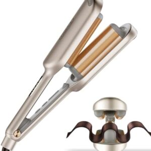 Curling Iron Hair Crimper Waver - TYMO ROVY Beach Waves Curling Wand, Ionic Deep Waver Hair Curler Tool with Ceramic 3 Barrel for Women, Dual Voltage, Anti-Scald, Easy to Use, 1.25 Inch, Elegant Gold