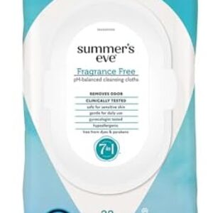 Summer's Eve Fragrance Free Gentle Daily Feminine Wipes, Removes Odor, pH balanced, 32 Count