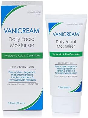 Vanicream Daily Facial Moisturizer With Ceramides and Hyaluronic Acid - Formulated Without Common Irritants for Those with Sensitive Skin, 3 fl oz (Pack of 1)